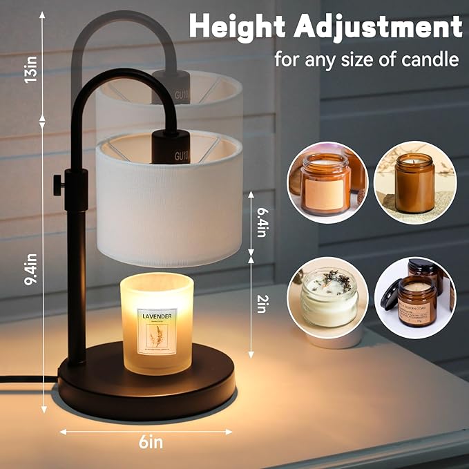FINCMY Candle Warmer Lamp with Timer, Dimmable Candle Wax Warmer Candle Lamp Warmer with 2 Bulbs, House Warming Gifts Birthday Gifts for Women Bedroom Home Decor (White)