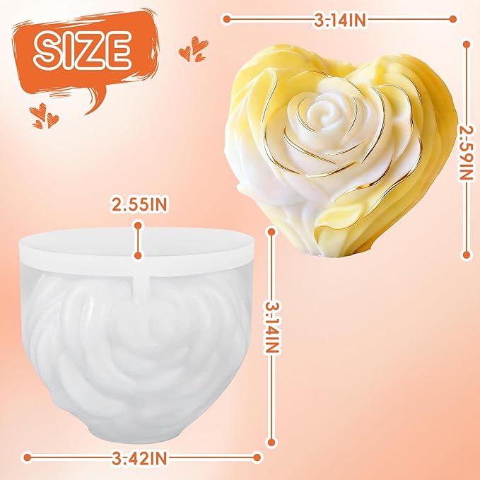 Rsoe Candle Molds, 3D Heart Shaped Rose Flower Silicone Molds for Candle Making, Handmade Soap, Love Roses Resin Casting, DIY Home Decor Valentine's Day Mothers Day Gift