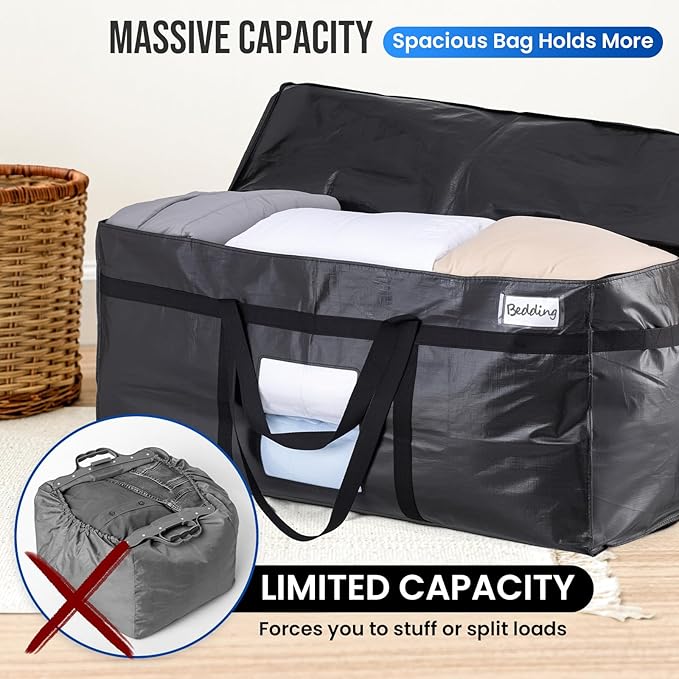 TAILI 69 Gallon Extra Large Storage Bags, XXL Black Heavy Duty Moving Bags For Storage with Visible Window, Wrap Around Handles, Totes for Space Saving, Alternative to Moving Boxes