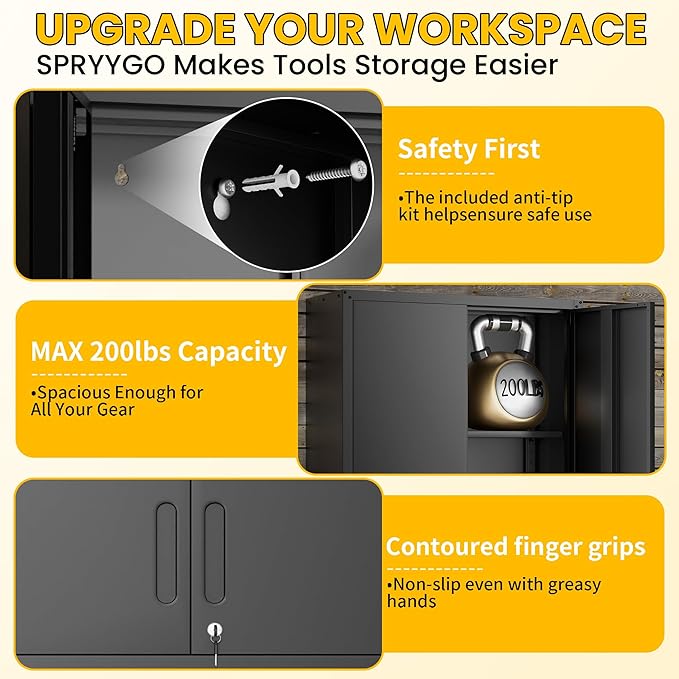 Garage Storage Cabinets Wall Mount, Locking Metal Wall Cabinets with Doors and Adjustable Shelves, Floating Hanging Storage Cabinet for Garage, Basement