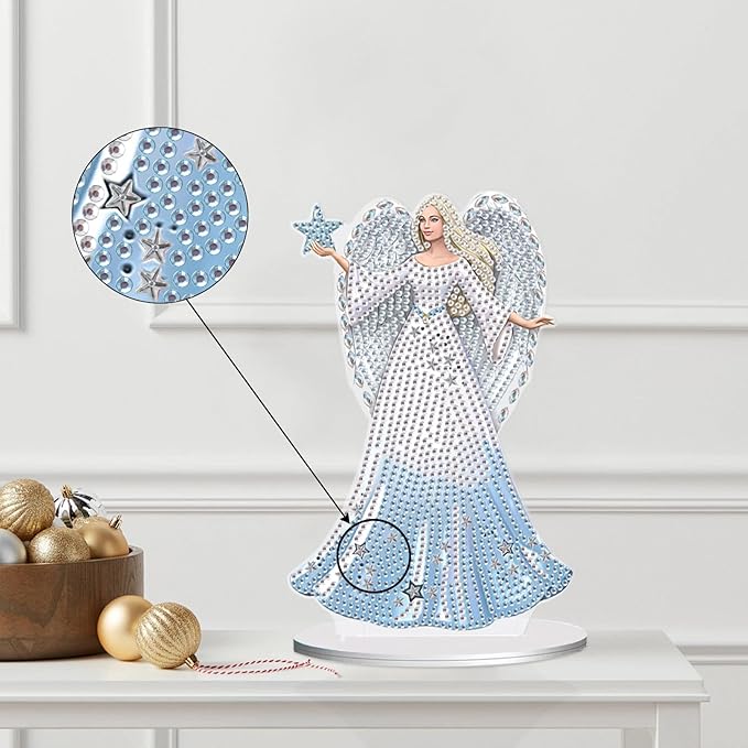 antor DIY Diamond Painting Desktop Ornament Kit, Angel Figurine Acrylic Tabletop Diamond Art Decoration for Adults, Special Shape Crystal Diamond Painting Table Top Home Office Decor