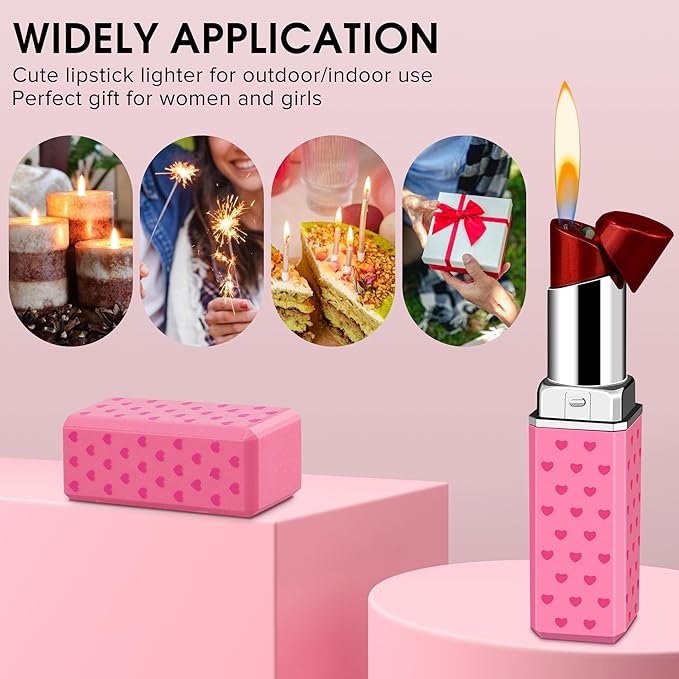Cute Lipstick Lighter Soft Flame Refillable Butane Lighter, Adjustable Pocket Lighter Delicate Gift for Girls Women Girlfriend on Birthday,Anniversary Red(Without Butane)