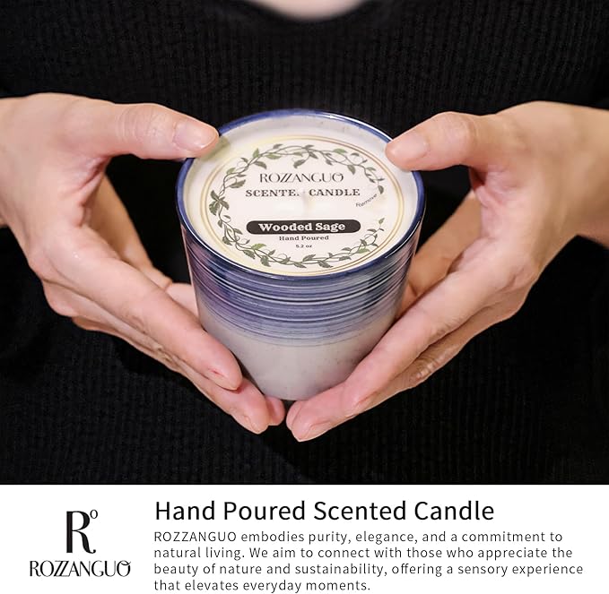 Luxury Textured Ceramic Jar Scented Candle | Non Toxic 100% Natural Coconut & Soy Wax Blend Cotton Wick | 5.2oz | Hand Poured Highly Scented Long - Lasting | Women & Men | (Wooded Sage)