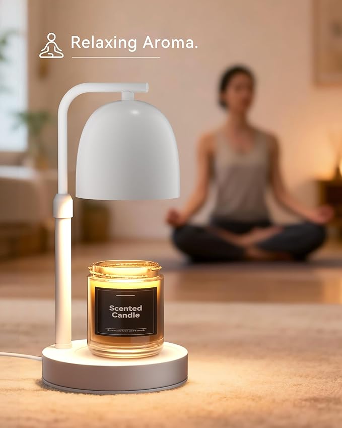 Candle Warmer Lamp with Timer & Dimmable, Adjustable Height White Candle Warmer for Jar Candles, Birthday Gifts for Women & Men, Office Decor, House Warming Gift, Wax Melt Warmer with 2 Bulbs
