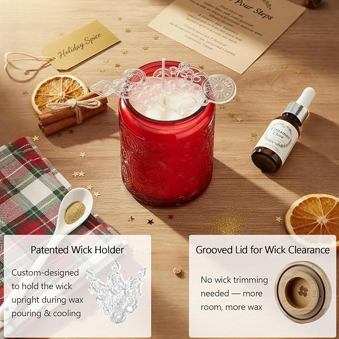 9-Pack 8oz Embossed Glass Candle Container with Bamboo Lids and Labels, Red Candle Jars for Making Candles, Sun Moon Star Design