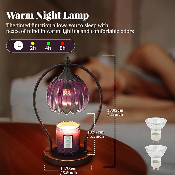 GOODBUY Candle Warmer Lamp, Dimmable Candle Warmer with Timer, Vintage Candles Wax Warmers for Jar Candles Birthday Gifts for Women, Mom, Home Decor for Bedroom Living Room, Purple Black
