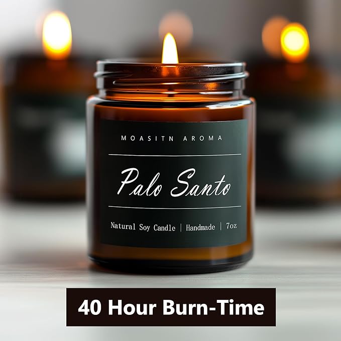 MOASITN Palo Santo Heavenly Scented Candles for Home| Organic Soy Aromatherapy candel| Handmade Long Lasting Jar Candles Gift for Women,Men as Birthday,Housewarming,Autumn,Relaxing Gifts| 7oz
