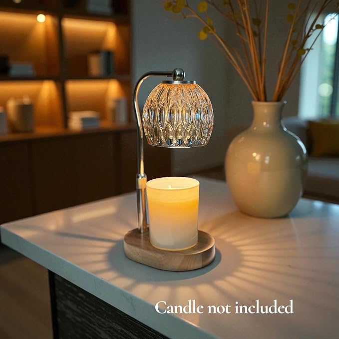 Crystal Candle Warmer Lamp with Timer and Dimmer, Adjustable Height Electric Candle Warmer for Jar Candles, Flameless Wax Melt Warmer, Glass Candle Warmer Lamp – DN Collection