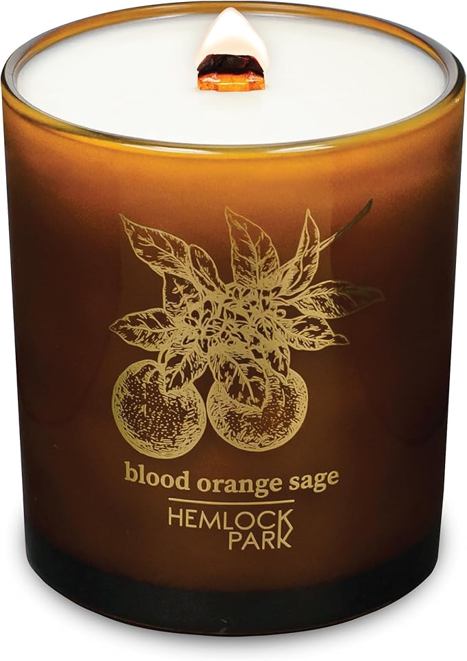 Hemlock Park Amber & Gold Wood Wick Candle Handcrafted with Natural Coconut Wax (Large 14 oz, Blood Orange Sage)