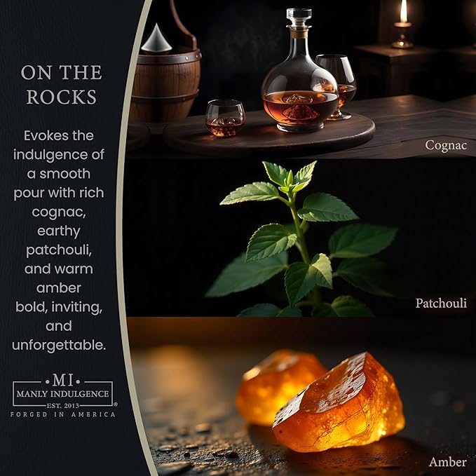 Manly Indulgence On The Rocks Scented Candles for Men, 2 Wick, 16.5 oz, Premium Soy Blend Wax, 60H Burn, Candles for Home Scented - Made in The USA