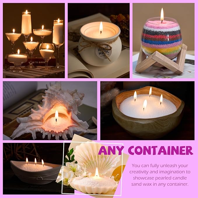 Pearled Candle Sand Wax Making Kit Ice Flower Wax Refillable Pearled Wax with 1lb White and 700g 7 Colors 50 Wicks Scented Candle Supplies for Halloween, Christmas, Wedding, Home Decor
