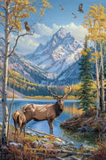 TMOLZ Enchanted Forest Deer Diamond Painting, 5D Lakeside Scenery Kit, Nature-Inspired Wall Art for Home Decoration - 8x12 Inch