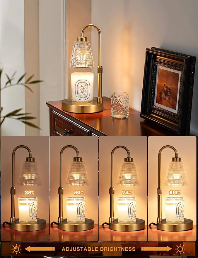Innqoo Big Gold Candle Warmer Lamp with Timer, Dimmable Candle Warmer for Home Decor, Height Adjustable Candle Lamp for Jar Candles, Birthday Gifts for Women Mom, House Warming Gifts New Home