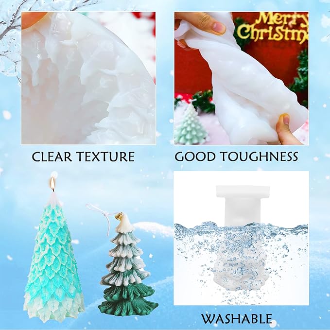 2 Pcs 3D Christmas Tree Shape Candle Molds, Pine Tree Shape for DIY Candle Making, Holiday Crafts, Soap Molding, Resin Casting