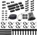 ZIIYAN 163 PCS Cable Management Kit, 3 Wire Organizer Sleeve, 8 Self Adhesive Cable Holder, 25 Cord Clips, 20+2 Roll Reusable Cable Straps and 100 Fastening Cable Ties for Computer TV Under Desk