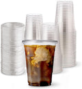[600 SET]HAKOWARE by Harvest Pack 16 oz Ultra Clear Plastic Cold Cups with Flat Lids, Disposable Wedding Party Drinking Cups Tumblers, Iced Coffee Beer Juice Cold Beverage