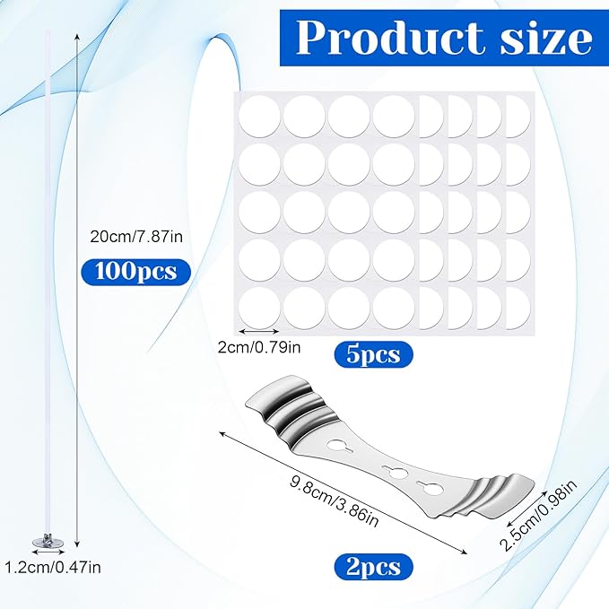 100 Pcs 8 Inch Cotton Candle Wicks for Candle Making Pre-Waxed with Paraffin, Includes 100 Adhesive Stickers and 2 Metal Wick Holders for Soy Beeswax Candle Making Candle Making Wicks