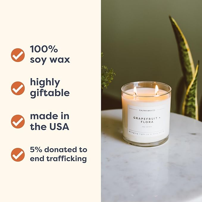 Calyan Wax Co. Lavender & Bergamot 2 Wick Scented Candle - 37 Hour Burn - Luxury Non Toxic Soy Wax Candles - Long Lasting Large Glass Jar Candle for Home - 8.8oz