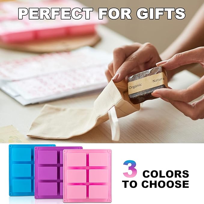 Lerykin LERYKIN 2 Pack Silicone Soap Molds, 6 Cavities Rectangle Silicone Soap Molds, Great for Homemade Craft Soap Mold, Chocolate Mold, Cake Mold & Ice Cube Tray - Just Pop Out(Blue)