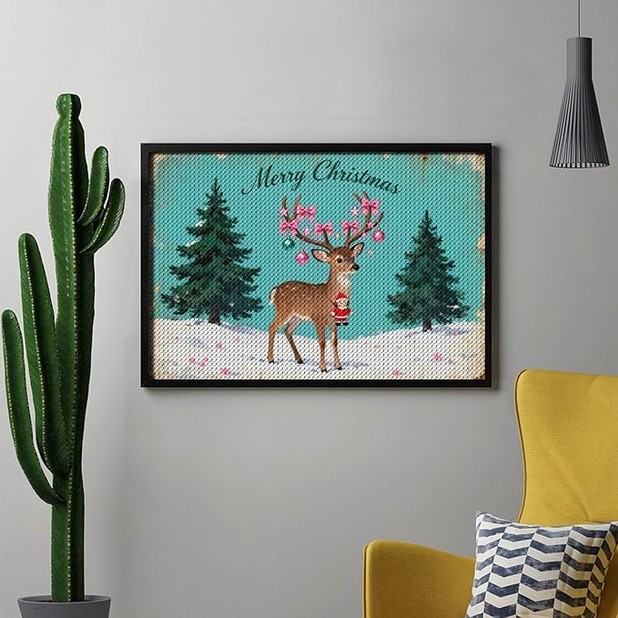 AIVKIEJK Diamond Painting Kits for Adults - Merry Pink Christmas Santa Deer & Tree Painting DIY 5D Full Drill Diamond Dots Paintings with Diamonds Gem Art and Crafts Home Decor 8"x12"