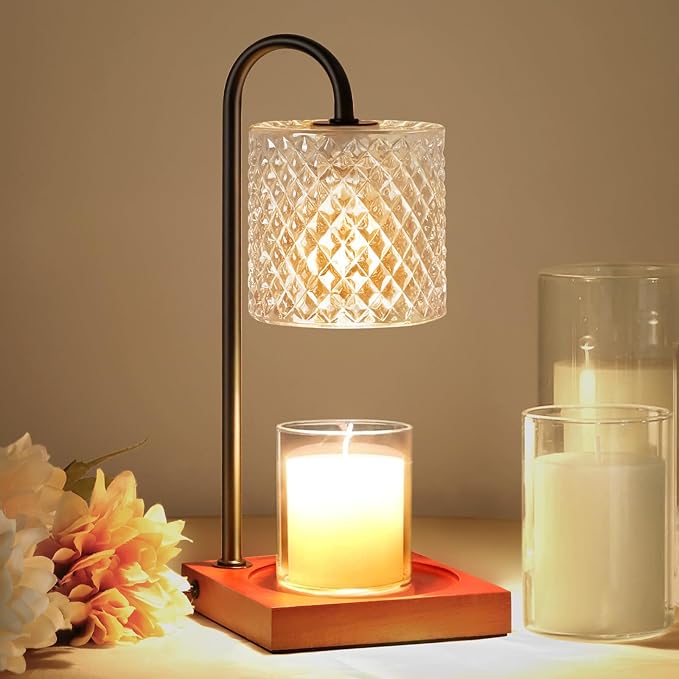 TigQiang Candle Warmer Lamp, Candle Lamp Wax Warmer, Timer & Dimmer 7-Levels, Fits Cup Jar Candle, Top Melting, Crystal Heater Lamp for Scented Wax, Elegant Home Decor, Clear & Brown