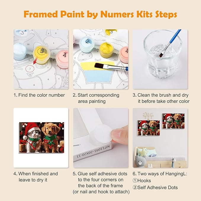 MOGTAA Christmas Paint by Numbers Kit for Adults Beginners with Frame, Cat and Dog Adult Paint by Number Kits on Canvas with Easel, Easy DIY Animal Oil Painting Kits for Home Decor, 8x12in