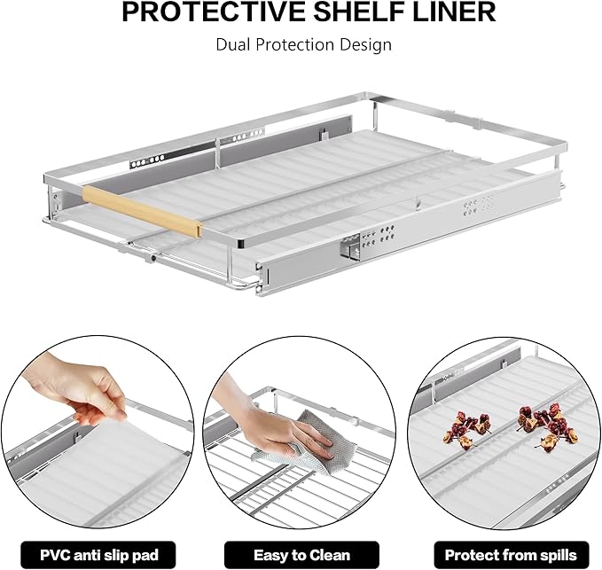 Large Pull Out Cabinet Organizer, Heavy Duty Cabinet Expandable Pull Out Shelves, Slide Out Cabinet Organization Storage, 3 Pack 23.2''-40''W