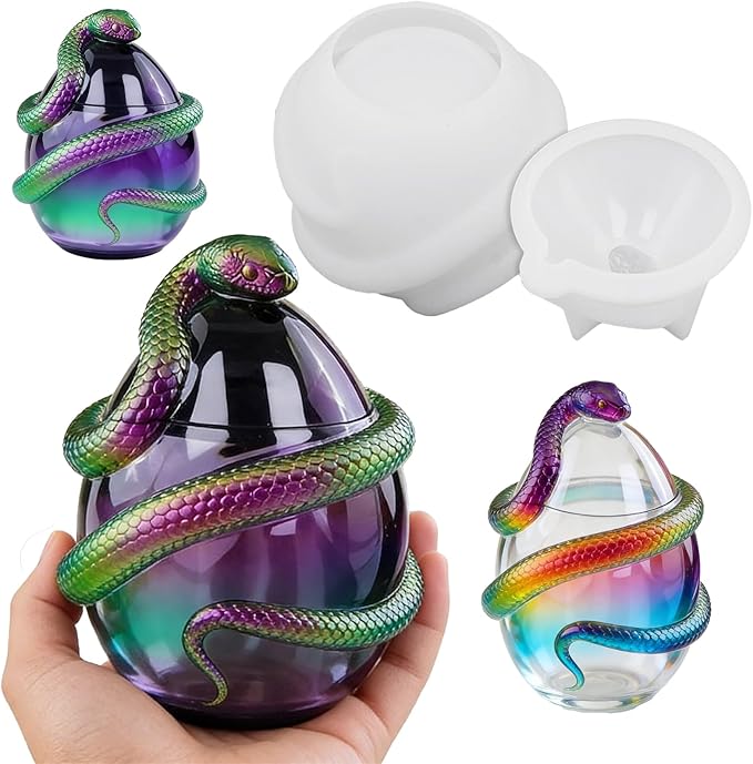 1Pc 3D Snake Egg Jar Resin Silicone Mold with Lid DIY Epoxy Casting Concrete Mold for Candle Making Halloween Home Table Decoration Candy Container Jewelry Storage Box Cosmetic Case Gifts
