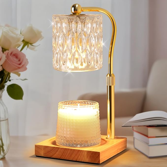 Candle Warmer Lamp Adjustable Height with Timer Dimmer, Dimmable Glass Wax Melt Warmer Light for Scented Jar, Present for Women Candle Lovers Christmas House Warming Home Decor Brithday, Crystal