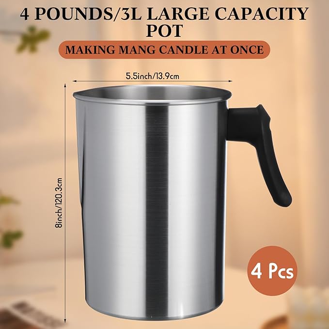 Ziliny 4 Pcs Candle Making Pouring Pot Wax Pouring Pitcher with Dripless Spout and Heat Resisting Handle Aluminum Wax Melter for Christmas DIY Candle Making Kits Gift(3 L)