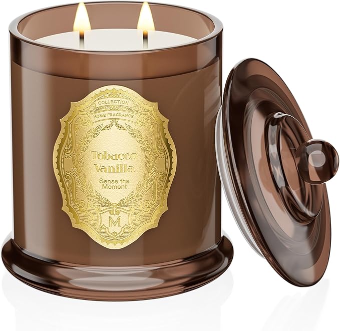 M&SENSE Tobacco Vanilla Candles for Home Scented, 2 Wick 12.7oz Soy Wax Candles Non Toxic,70 Hours Long Burning,Christmas Candles Gift for Stress Relief, Meditation, Yoga