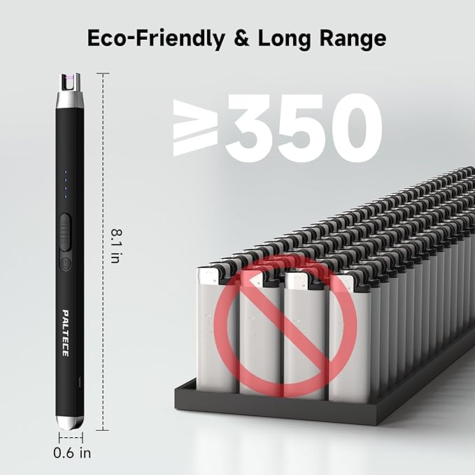 Electric Candle Lighter, USB-C Rechageable Arc Lighters for Camping, Long Lighter with Safety Switch & LED Battery Display, Windproof & Flameless lighters for BBQ, Grill (Black)