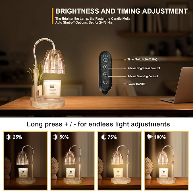 TOACSUCP Candle Warmer Lamp with 3 Bulbs, Adjustable Height Dimmable Candle Warmer with Timer, Compatible with Large Jar Candles, Candle Lamp with Charming Gift Box Ribbon for Her/Him