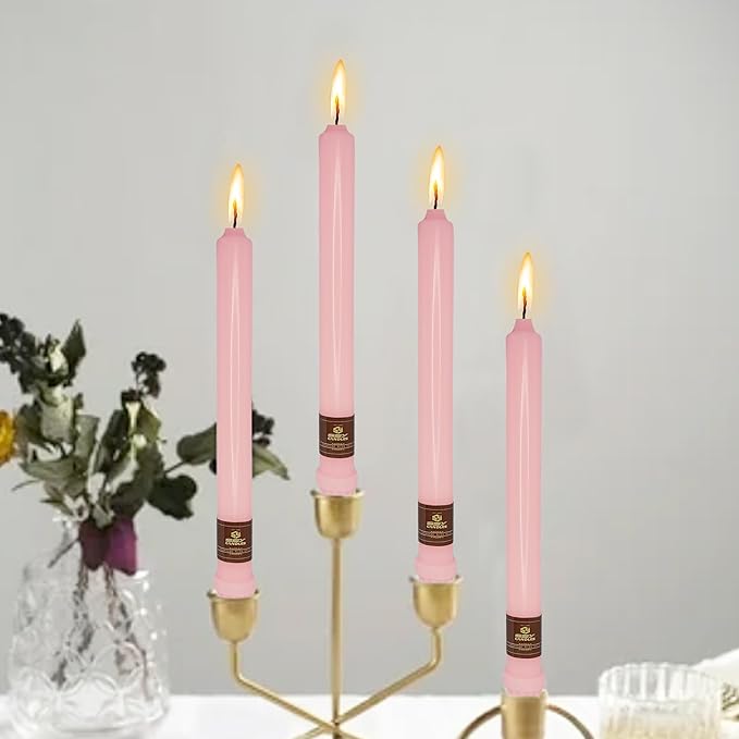 Pink Long Taper Candle 10 Inch Candlesticks Unscented Dripless Tapered Candle Set for Home Decor Wedding Party Dinner Candles, 4 Pack