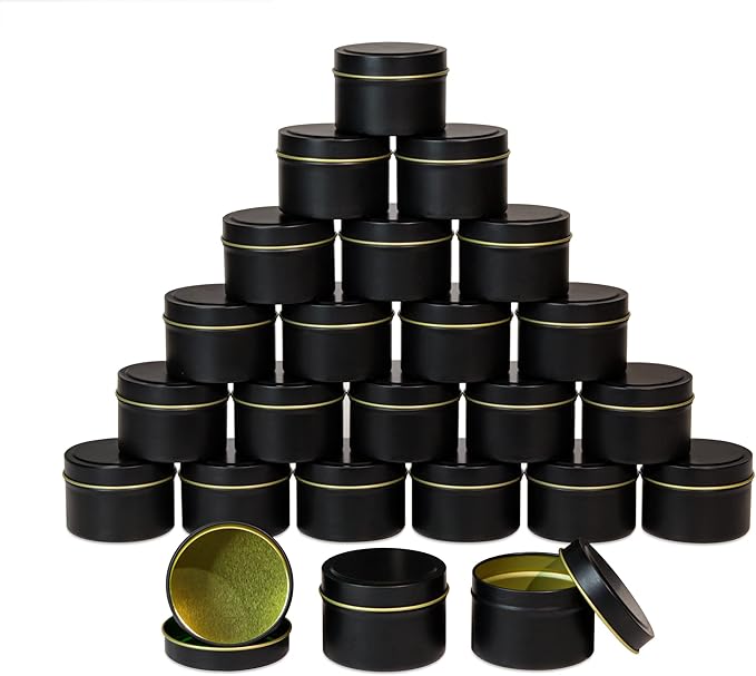 Aroparc Black Tins 4oz, Bulk Making Tins 24 Piece Containers, Jars for Candle Making - Black