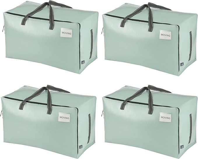 VENO 4 Pack Extra Large Heavy Duty Moving Bags with Wide Opening & Reinforced Handles, Reusable Storage Tote Bags with Strong Zippers for Clothes, College Dorm Essentials & Moving Supplies
