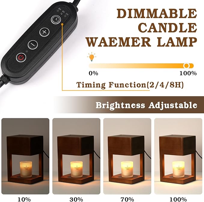 Candle Warmer Lamp Wood with Timer, Dimmable Electric Candle Lamp Warmer for Jar Candles, 2*35 Watt Bulb, Mothers Day Birthday Gifts for Women Men, Decorative Wooden Candle Lamp for Bedroom Home Decor