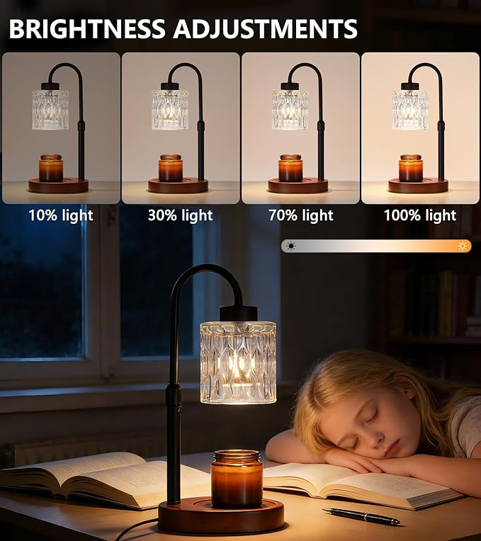 MEIXISUE Black Candle Warmer Lamp with Dimmer and Timer,Home Decor Lamp for Scented Jar,Electric Wax Melt Warmer,Mother's Day/Birthday/Christmas Gifts for Mom/Wife,Adjustable Height,with 2 Bulbs