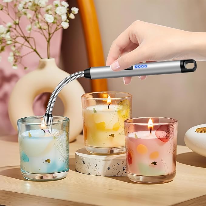 Upgraded 2 Pack Electric Candle Lighter Windproof with 360° Flexible Neck & Safety Lock, USB Rechargeable Flameless Arc Long Lighters for Grill, BBQ, Camping, Fireplace, Stove