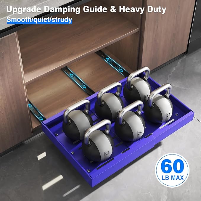 2 Pack Pull Out Cabinet Organizer, Expandable Slide Out Drawers for Kitchen Cabinets Peel and Stick Pullout Drawer Heavy Duty Sliding Shelves for Cupboard, Pantry, Bathroom(16.5" Deep, Blue)