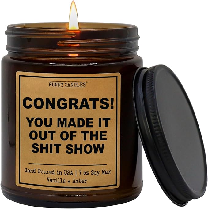 Funny Coworker Leaving Gift Candle for Women, Men - “Congrats! You Made It Out” – Lavender Vanilla Scent, Clean‑Burning Soy Jar Candle - Funny Candles for Retirement, Handmade in USA