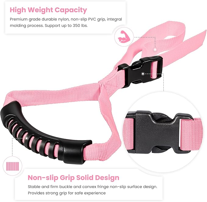 E-cowlboy Auto Cane Grab Handle - Adjustable Standing Aid Safety Portable Vehicle Support Bar With Nylon Grip - Mobility Assist Device (Pink)