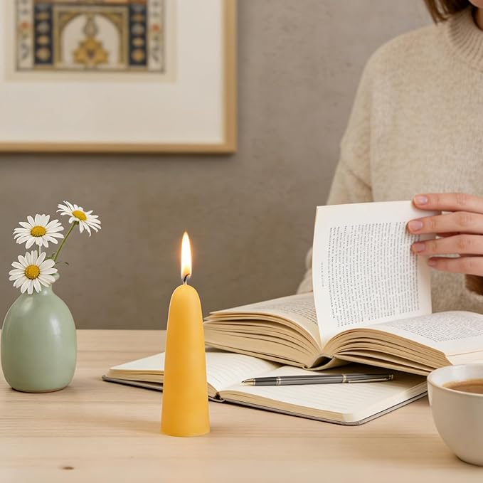 2 Pack Natural Beeswax Taper Candles, 1.3×4.3 Inch Bees Wax 30 Hours Long Burning Time, Eco-Friendly Non-Toxic Smokeless Handmade 100% Pure Beeswax, for Home Decor, Meditation, Relaxation & Gifts