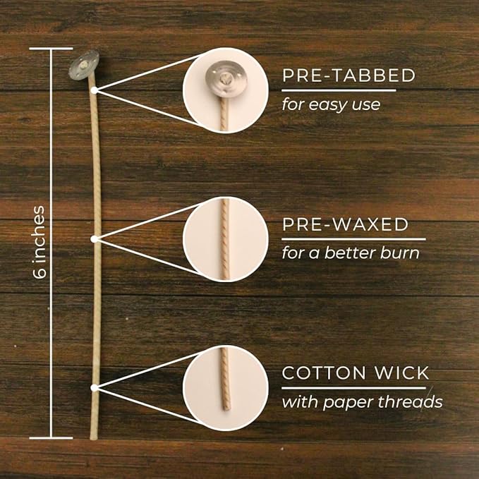 Direct Candle Supply Candle Wicks for Candle Making | 6 inch Stabilo CD-14 Wicks | 100pcs of Cotton Wicks for Candles and Candle Making Supplies, White