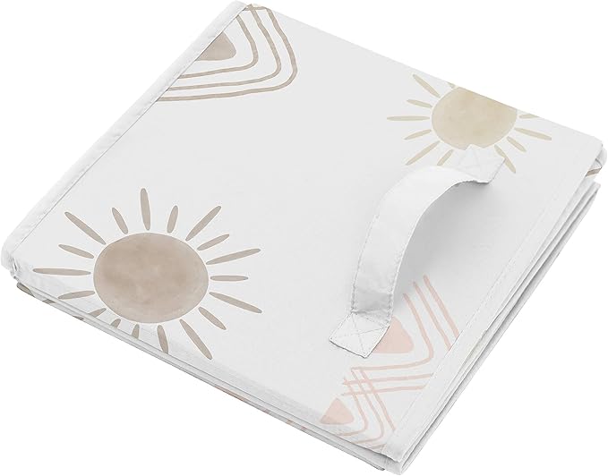 Sweet Jojo Designs Boho Desert Sun Foldable Fabric Storage Cube Bins Boxes Organizer Toys Kids Baby Childrens - Set of 2 - Blush Pink Mauve Gold Taupe Bohemian Watercolor Mountains Southwest