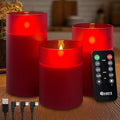 Rechargeable Flameless Candle, Flickering LED Pillar Glass Fake Candle with Remote and Timer, Built-in Battery Real Wax Electronic Candle for Room Decoration, Set of 3