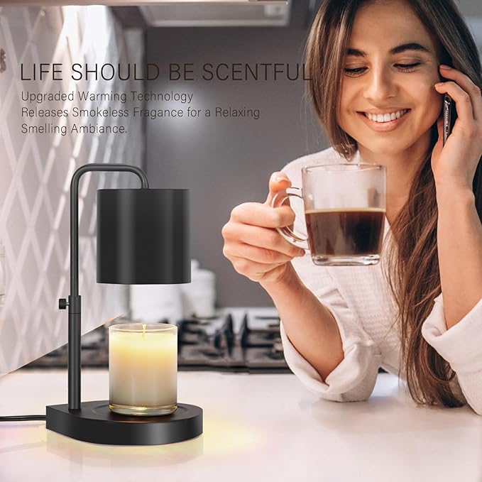 zukakii Candle Warmer Lamp Adjustable Height Dimmable with Timer Large Jar Candles Compatible - No Flame Scented Wax Warmer with 2 Bulbs - Mothers Day Gift - Black
