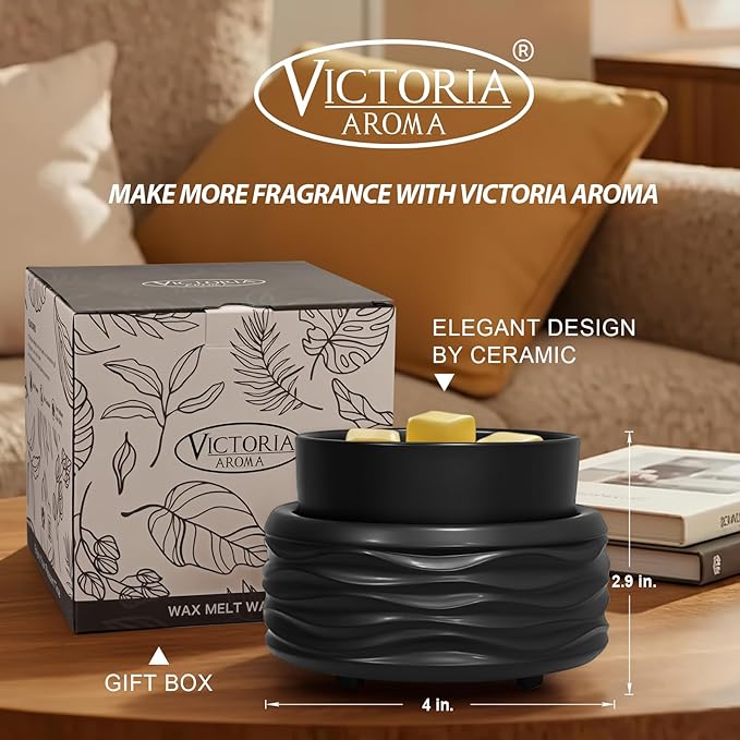 VICTORIA AROMA Ceramic Wax Melt Warmer for Scented Wax, Electric Wax Warmer with Timer, Oil Burner & Candle Melter, Adjustable Heat & Auto Shut-Off, Home Office Decor Gift（Black）