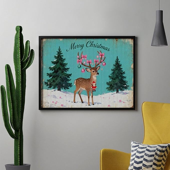 AIVKIEJK Diamond Painting Kits for Adults - Merry Pink Christmas Santa Deer & Tree Painting DIY 5D Full Drill Diamond Dots Paintings with Diamonds Gem Art and Crafts Home Decor 12"x16"