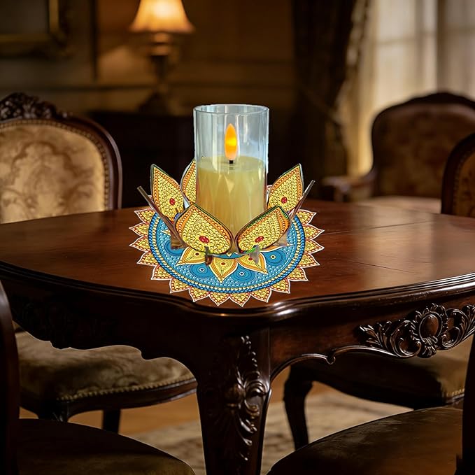 5D DIY Diamond Art Painting PVC Flower Candle Holders Tealight/Tea Light/Votive Candle Holder, for Table Centerpiece Home Décor Party Wedding Dinning-Flower-9